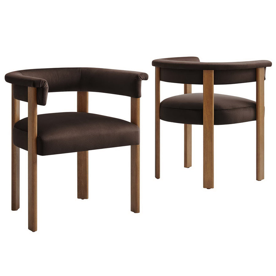 Tate Performance Velvet Barrel Dining Chairs Set of 2 in Chocolate Brown Deep Brown