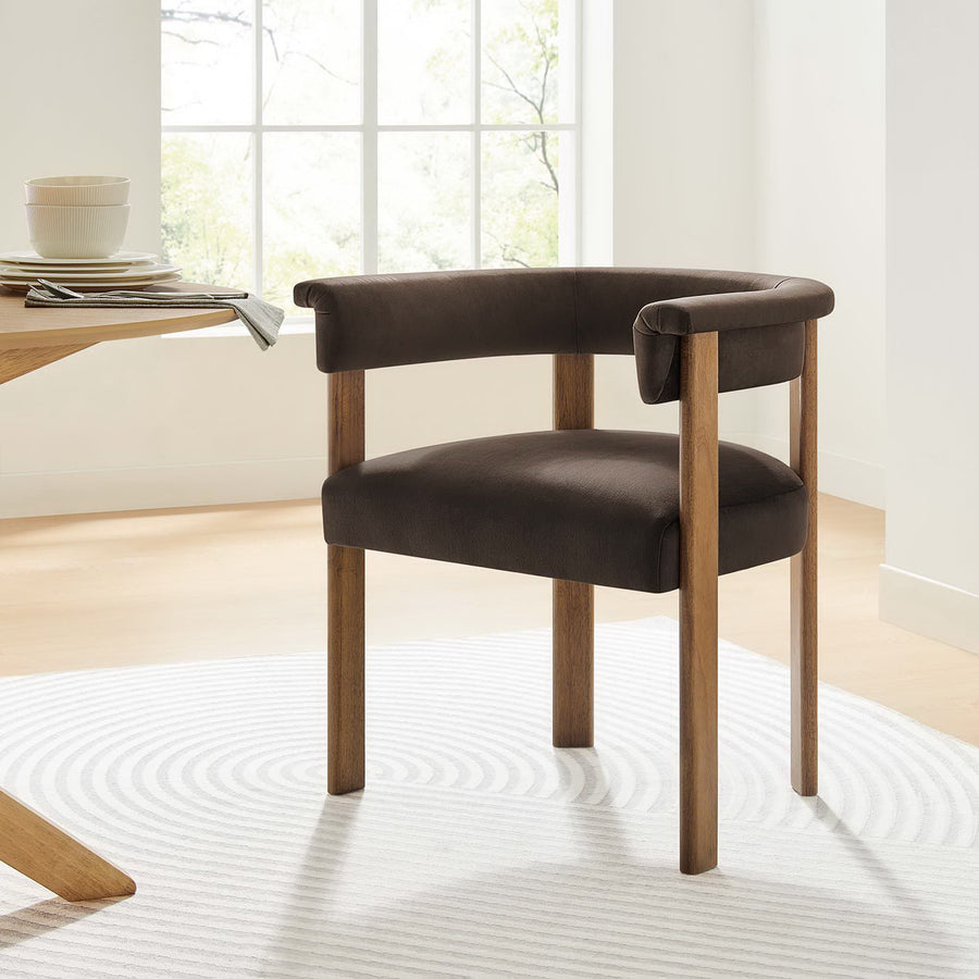 Tate Performance Velvet Barrel Dining Chairs Set of 2 in Chocolate Brown Deep Brown