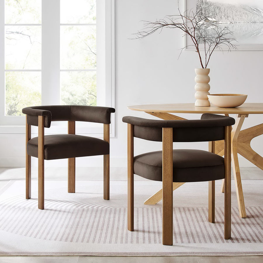 Tate Performance Velvet Barrel Dining Chairs Set of 2 in Chocolate Brown Deep Brown