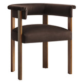 Tate Performance Velvet Barrel Dining Chairs Set of 2 in Chocolate Brown Deep Brown