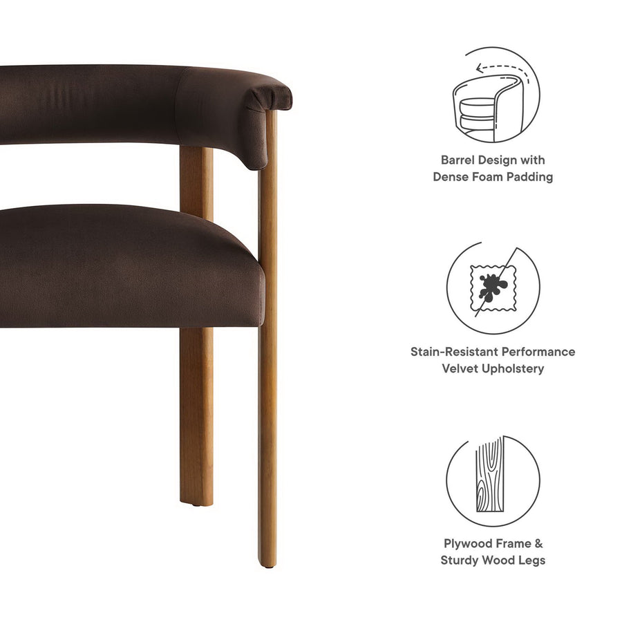 Tate Performance Velvet Barrel Dining Chairs Set of 2 in Chocolate Brown Deep Brown