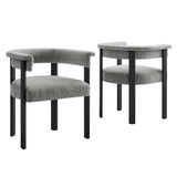 Tate Fabric Upholstered Barrel Dining Chairs Set of 2 in Heathered Weave Gray Black