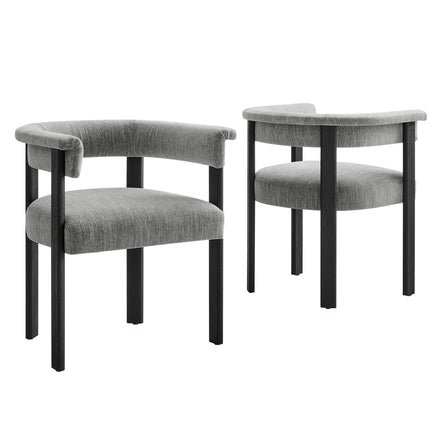 Imogen Fabric Upholstered Barrel Dining Chairs Set of 2 in Heathered Weave Gray Black