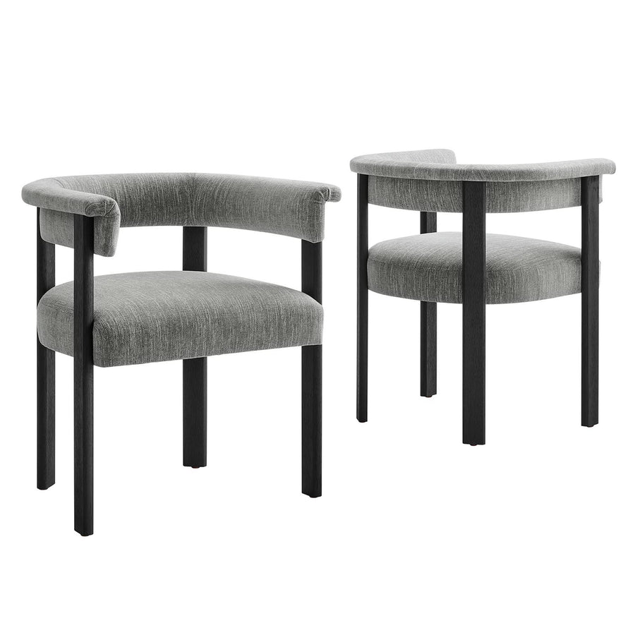 Tate Fabric Upholstered Barrel Dining Chairs Set of 2 in Heathered Weave Gray Black