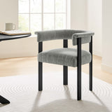 Tate Fabric Upholstered Barrel Dining Chairs Set of 2 in Heathered Weave Gray Black