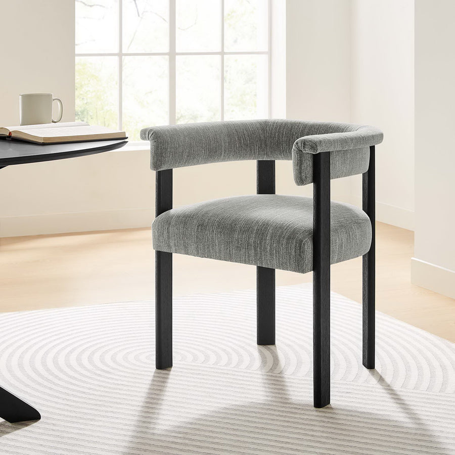 Tate Fabric Upholstered Barrel Dining Chairs Set of 2 in Heathered Weave Gray Black