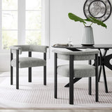 Tate Fabric Upholstered Barrel Dining Chairs Set of 2 in Heathered Weave Gray Black