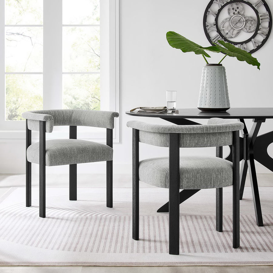 Tate Fabric Upholstered Barrel Dining Chairs Set of 2 in Heathered Weave Gray Black
