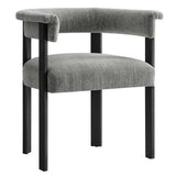Tate Fabric Upholstered Barrel Dining Chairs Set of 2 in Heathered Weave Gray Black