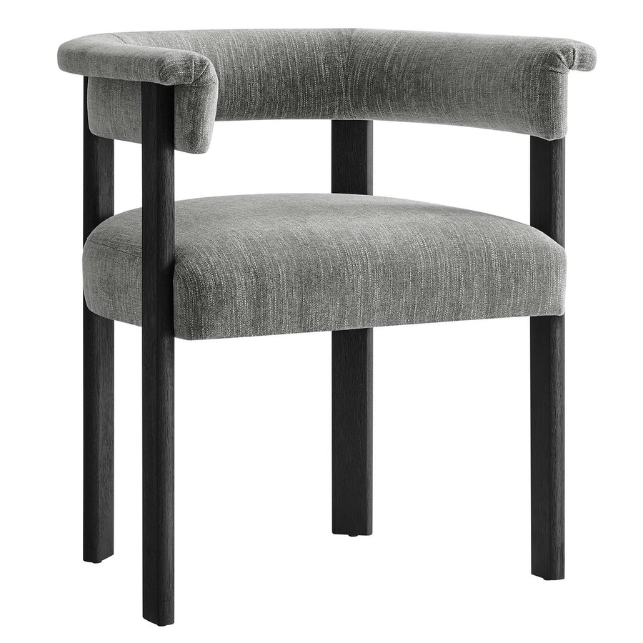 Tate Fabric Upholstered Barrel Dining Chairs Set of 2 in Heathered Weave Gray Black