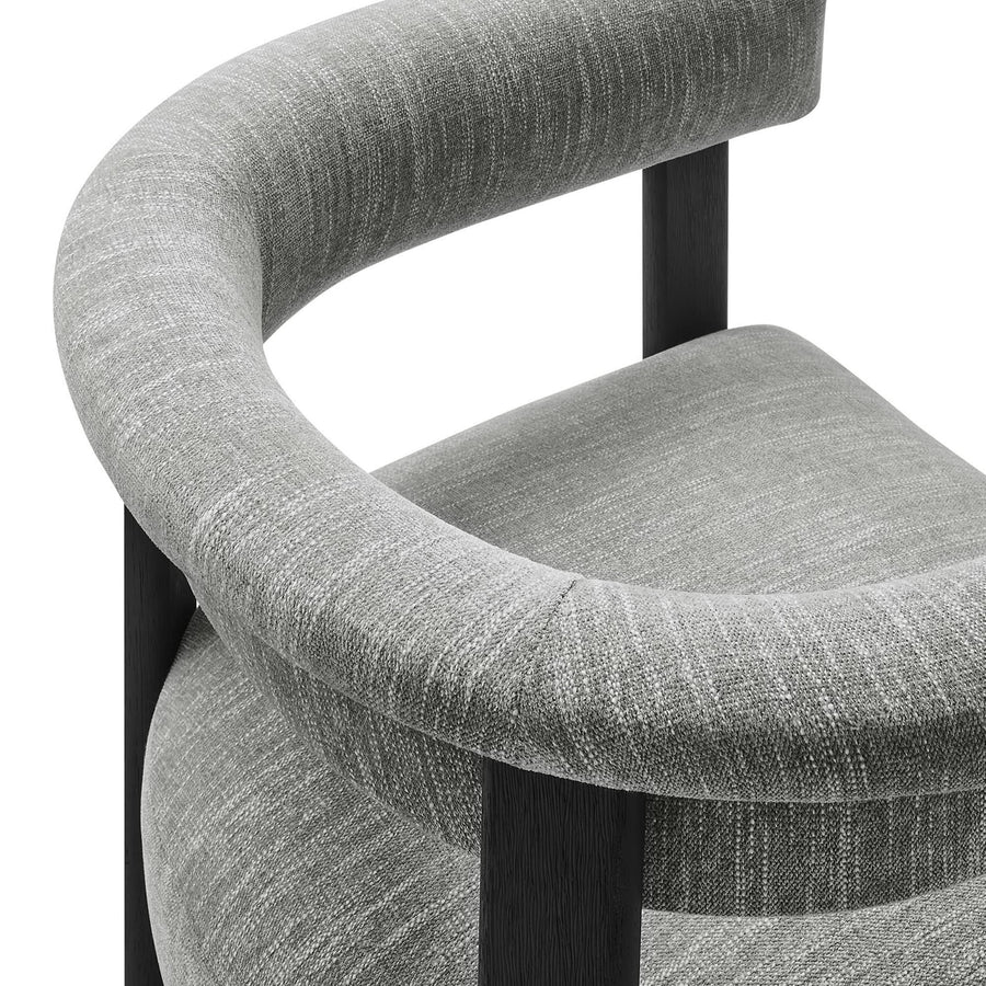 Tate Fabric Upholstered Barrel Dining Chairs Set of 2 in Heathered Weave Gray Black