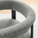 Tate Fabric Upholstered Barrel Dining Chairs Set of 2 in Heathered Weave Gray Black