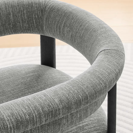 Imogen Fabric Upholstered Barrel Dining Chairs Set of 2 in Heathered Weave Gray Black