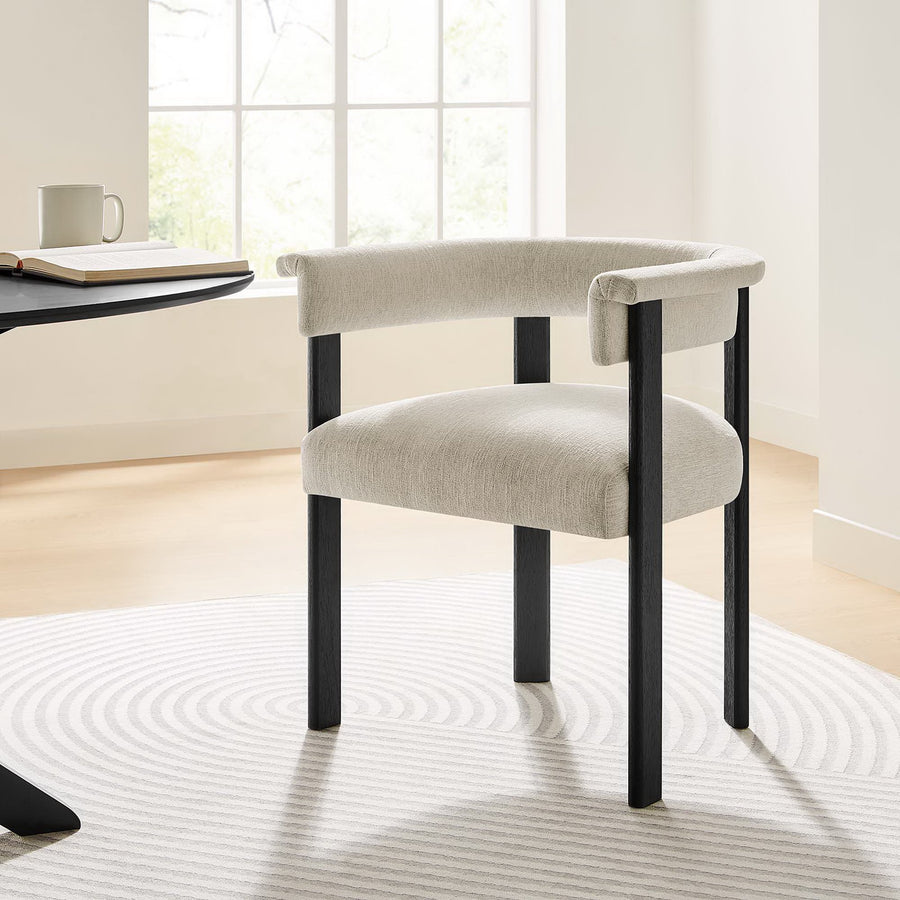Tate Fabric Upholstered Barrel Dining Chairs Set of 2 in Heathered Weave Ivory Black