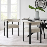 Tate Fabric Upholstered Barrel Dining Chairs Set of 2 in Heathered Weave Ivory Black