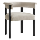 Tate Fabric Upholstered Barrel Dining Chairs Set of 2 in Heathered Weave Ivory Black
