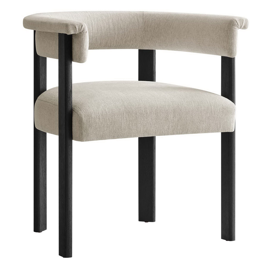 Tate Fabric Upholstered Barrel Dining Chairs Set of 2 in Heathered Weave Ivory Black