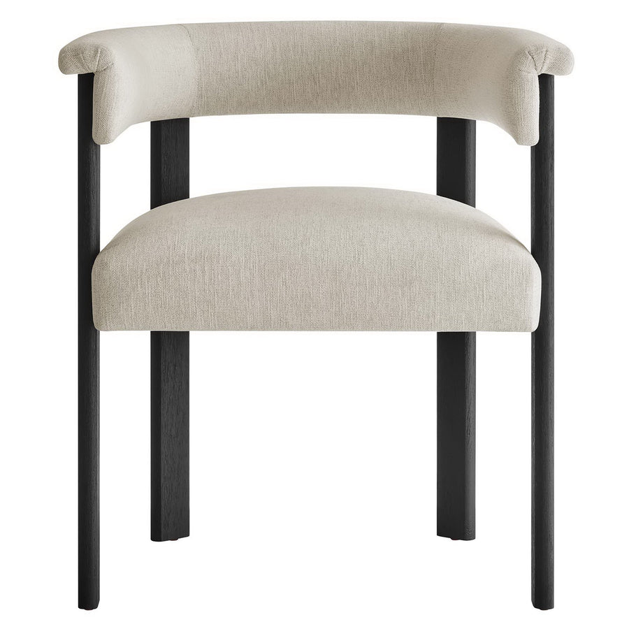 Tate Fabric Upholstered Barrel Dining Chairs Set of 2 in Heathered Weave Ivory Black