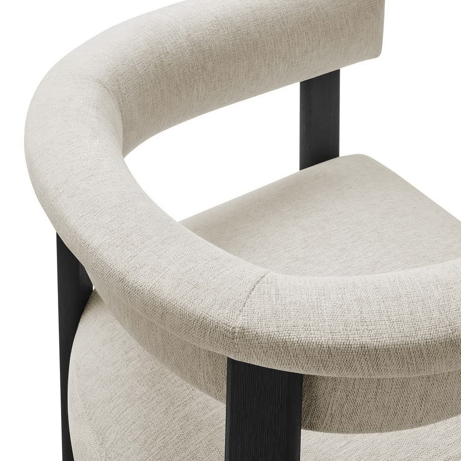 Tate Fabric Upholstered Barrel Dining Chairs Set of 2 in Heathered Weave Ivory Black