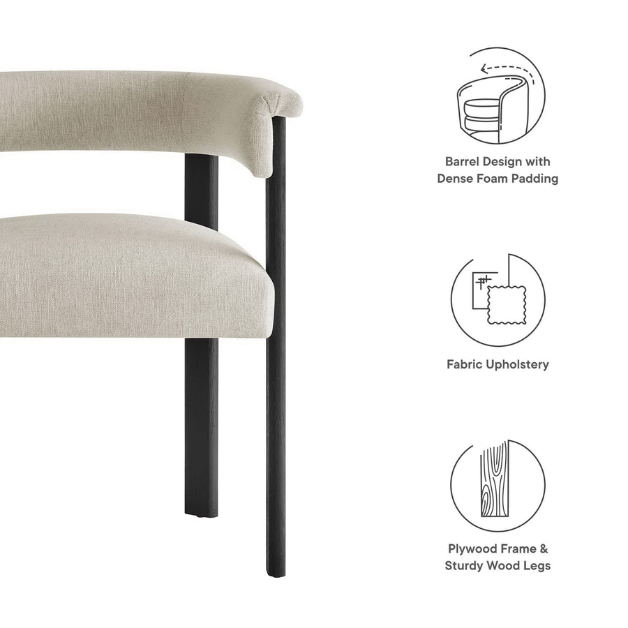 Tate Fabric Upholstered Barrel Dining Chairs Set of 2 in Heathered Weave Ivory Black