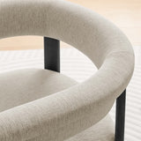 Tate Fabric Upholstered Barrel Dining Chairs Set of 2 in Heathered Weave Ivory Black