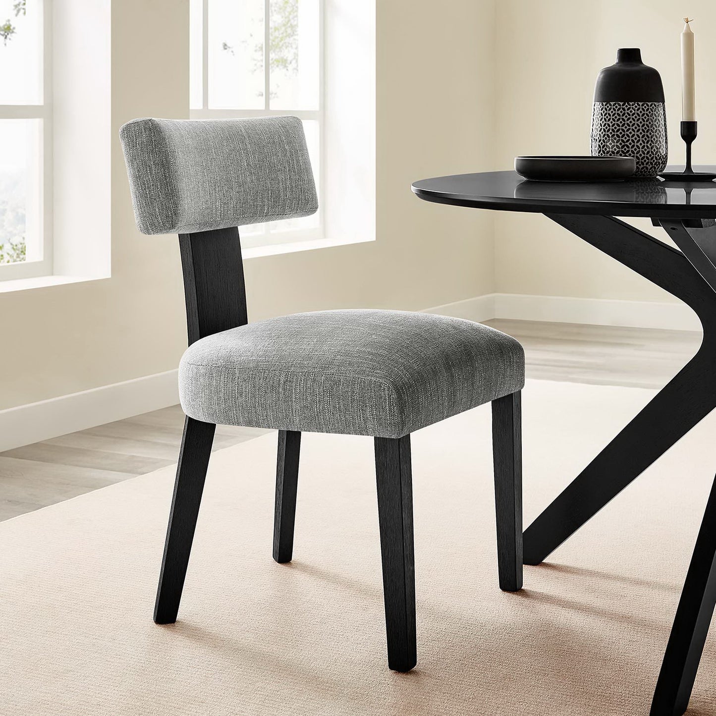 Sepulveda Fabric Upholstered Dining Chairs Set of 2 in Heathered Weave Gray Black