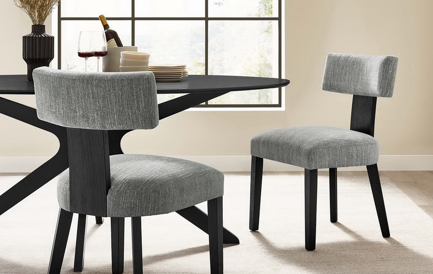 Sepulveda Fabric Upholstered Dining Chairs Set of 2 in Heathered Weave Gray Black