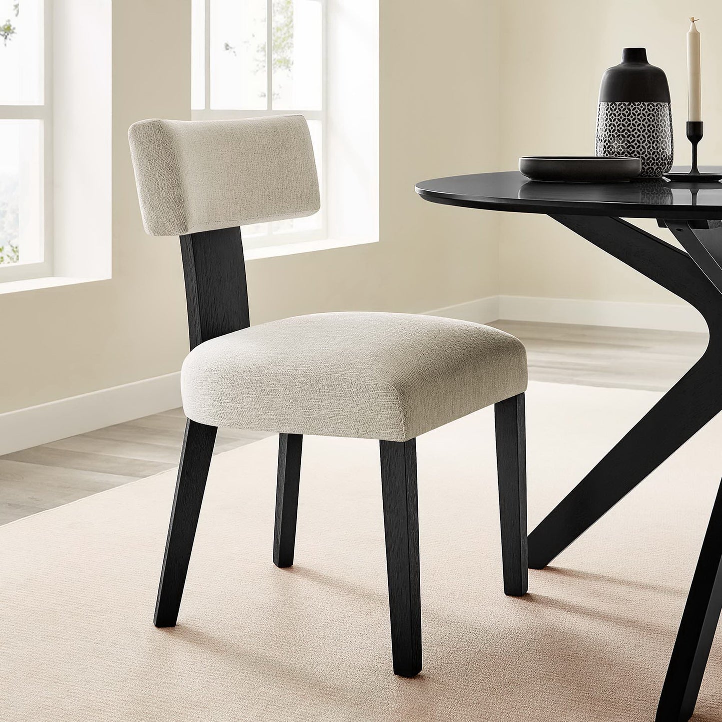 Sepulveda Fabric Upholstered Dining Chairs Set of 2 in Heathered Weave Ivory Black