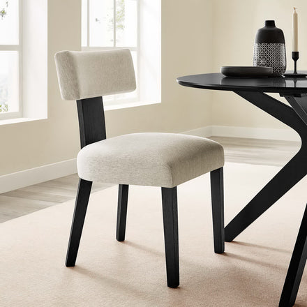 Nalani Fabric Upholstered Dining Chairs Set of 2 in Heathered Weave Ivory Black