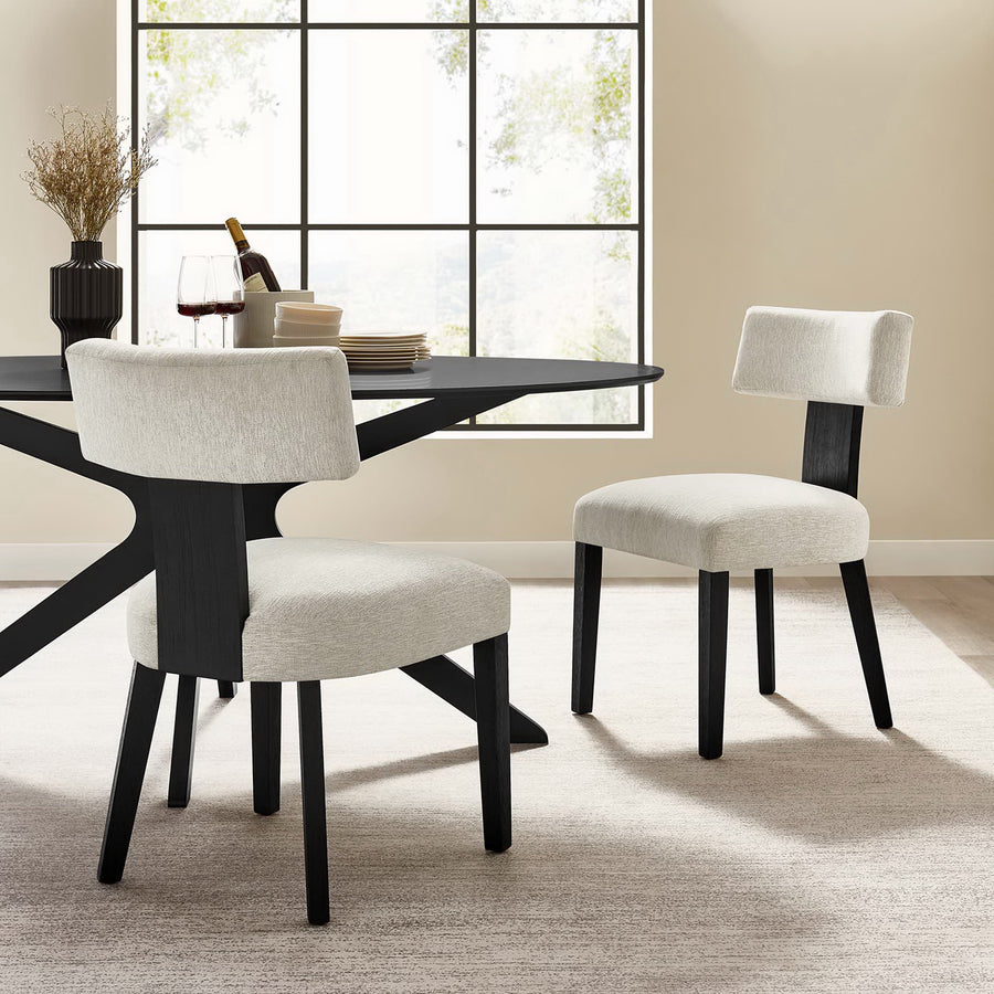 Sepulveda Fabric Upholstered Dining Chairs Set of 2 in Heathered Weave Ivory Black