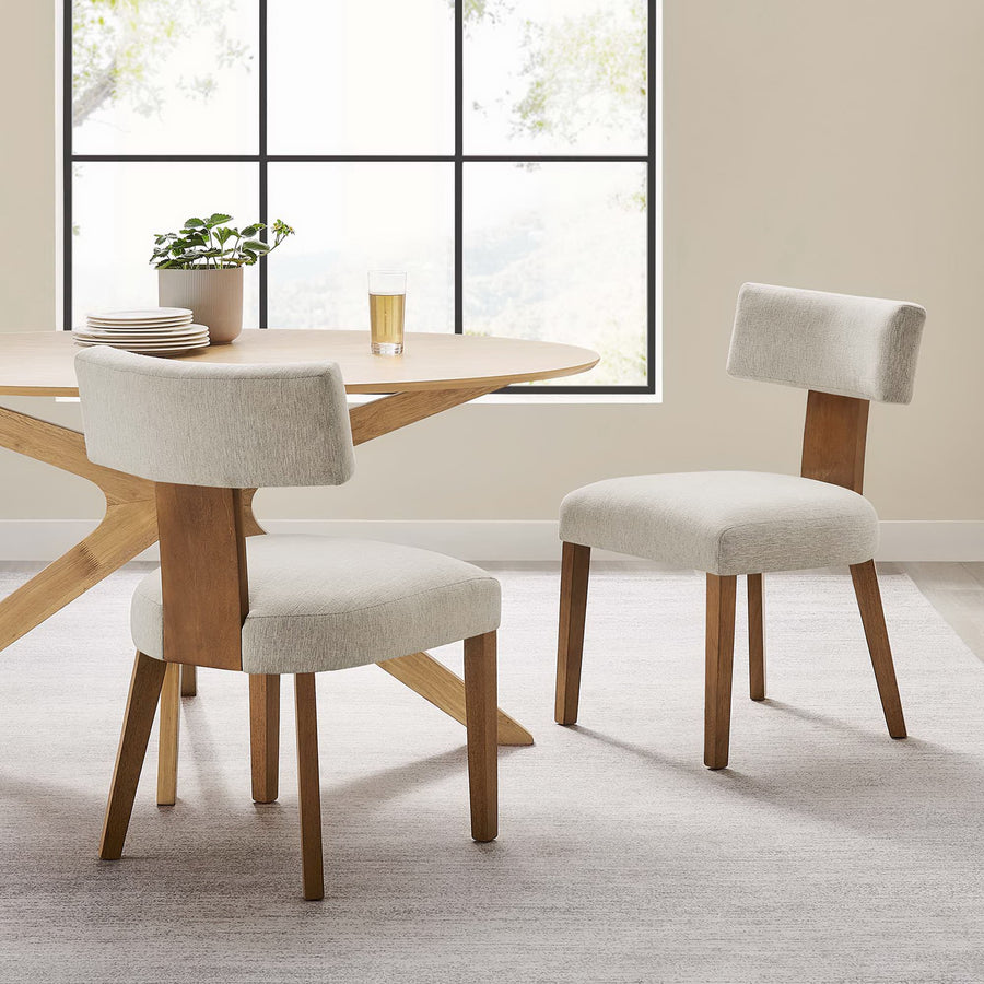 Sepulveda Fabric Upholstered Dining Chairs Set of 2 in Heathered Weave Ivory Deep Brown