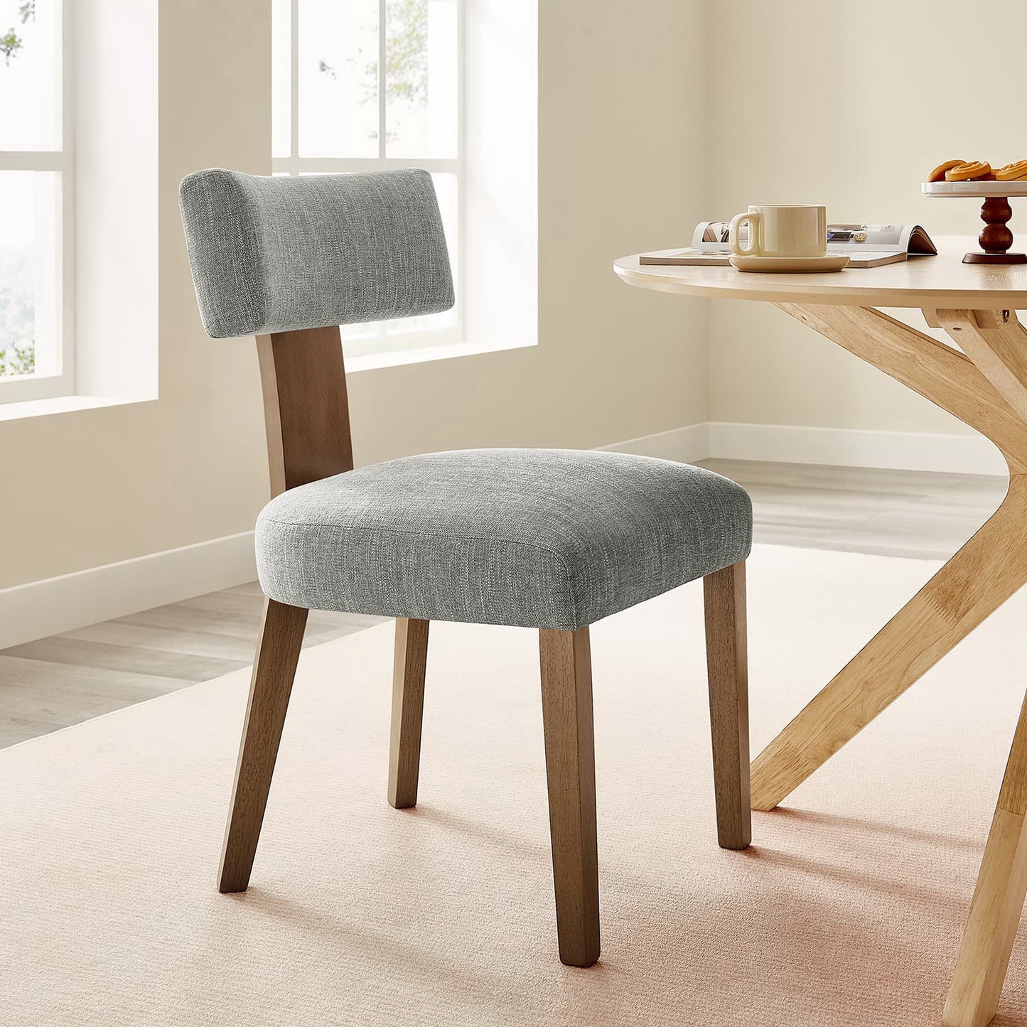 Sepulveda Fabric Upholstered Dining Chairs Set of 2 in Heathered Weave Wheat Deep Brown