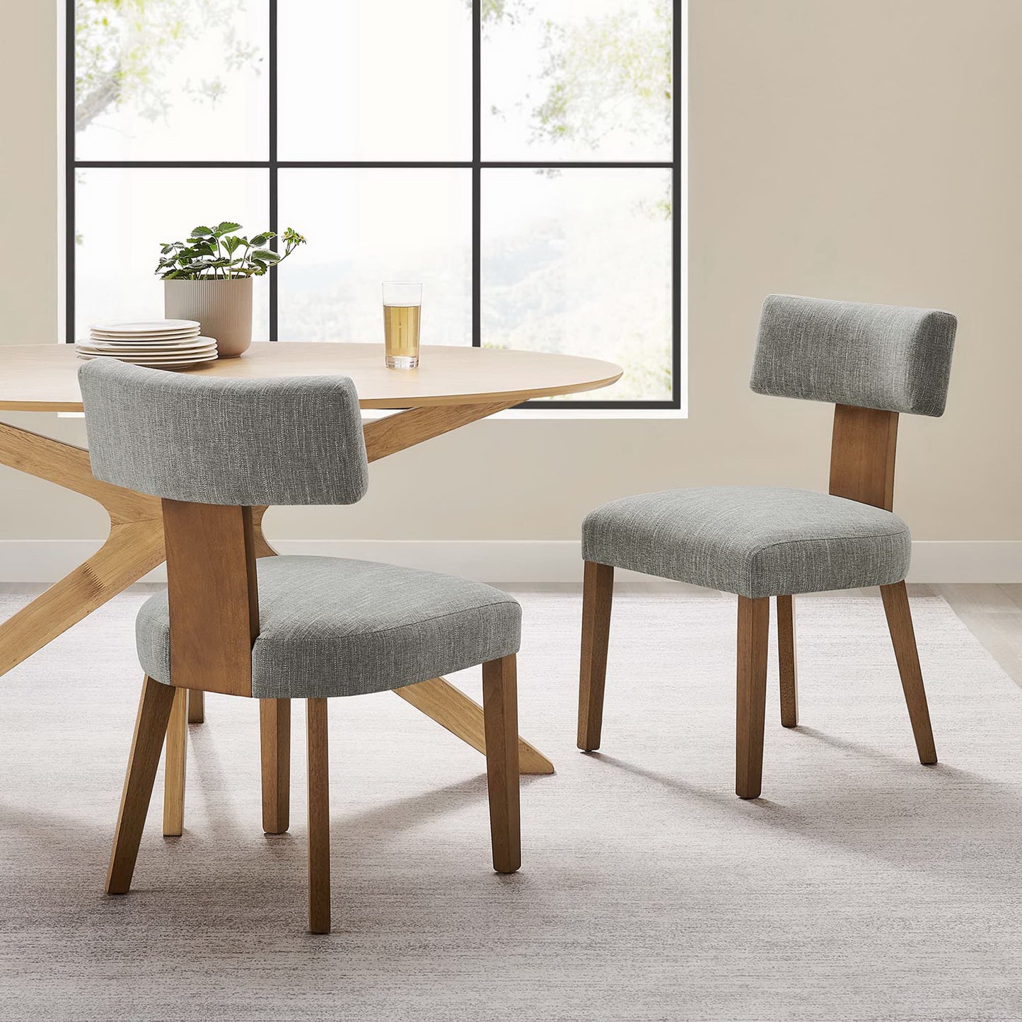 Sepulveda Fabric Upholstered Dining Chairs Set of 2 in Heathered Weave Wheat Deep Brown