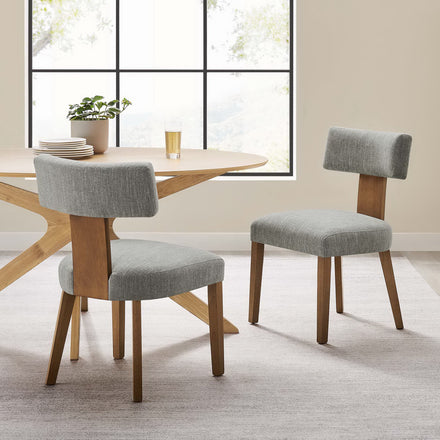 Nalani Fabric Upholstered Dining Chairs Set of 2 in Heathered Weave Wheat Deep Brown