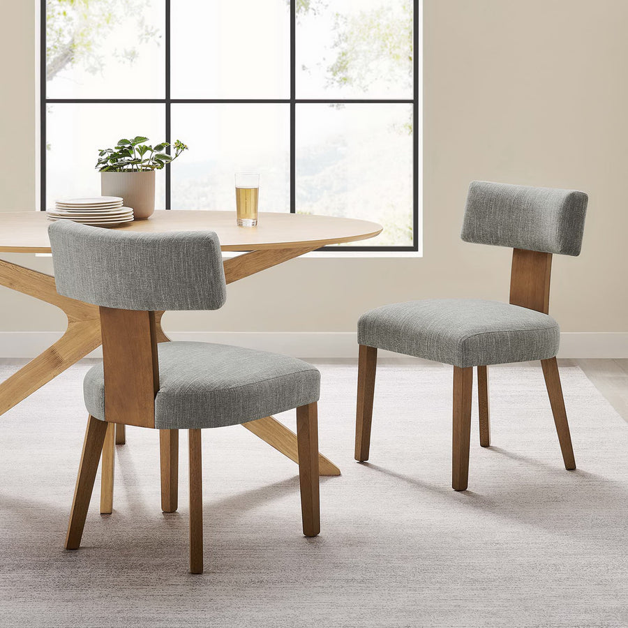 Sepulveda Fabric Upholstered Dining Chairs Set of 2 in Heathered Weave Wheat Deep Brown