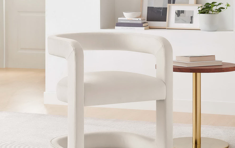 Sepia Performance Velvet Barrel Accent Chair in Alabaster