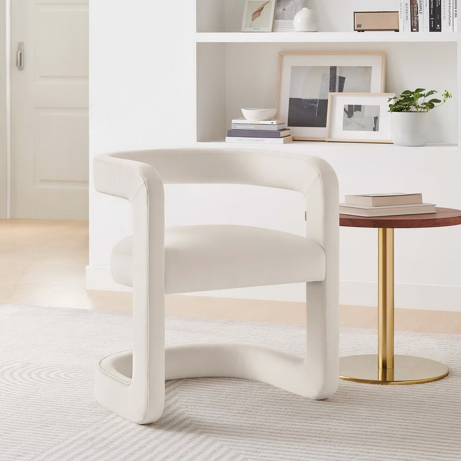 Sepia Barrel Performance Velvet Dining Chair in Alabaster