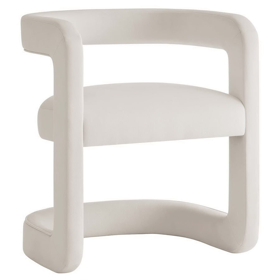 Sepia Barrel Performance Velvet Dining Chair in Alabaster