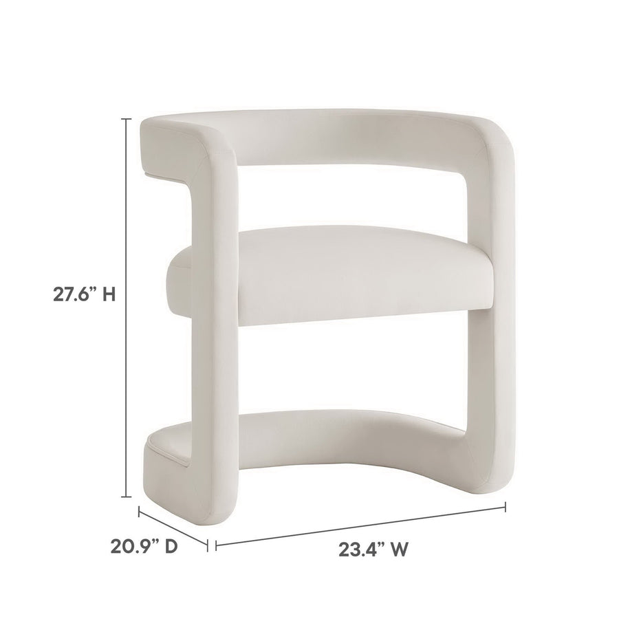 Sepia Performance Velvet Barrel Accent Chair in Alabaster