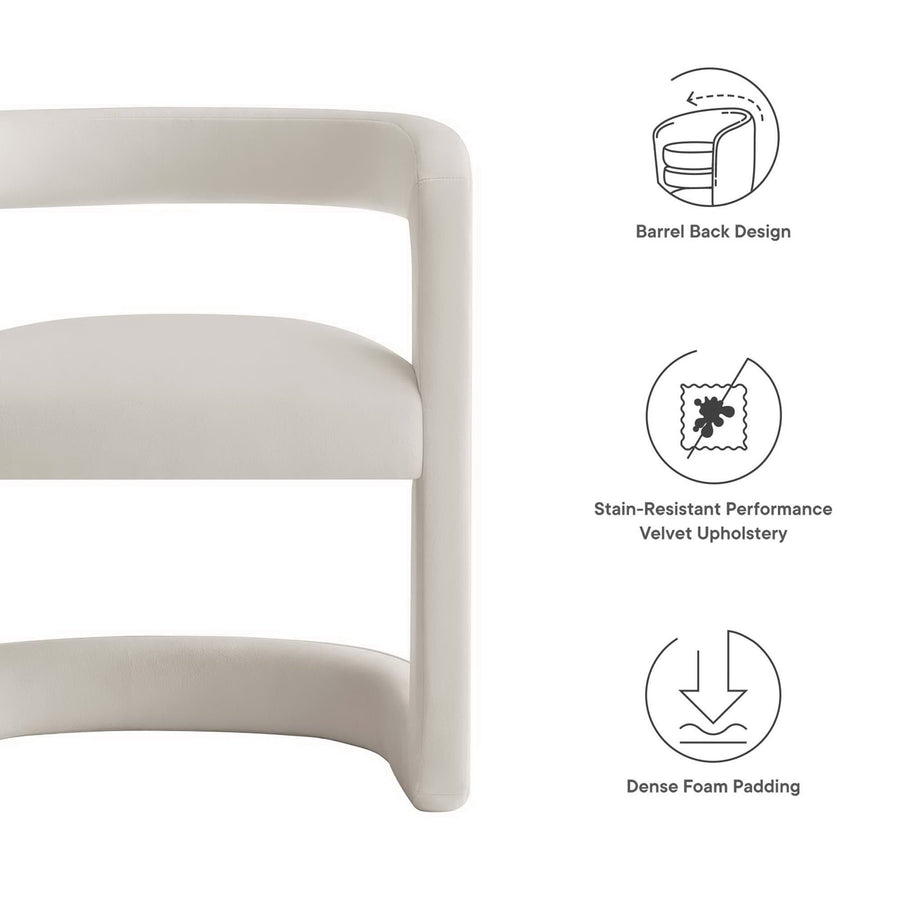 Sepia Performance Velvet Barrel Accent Chair in Alabaster
