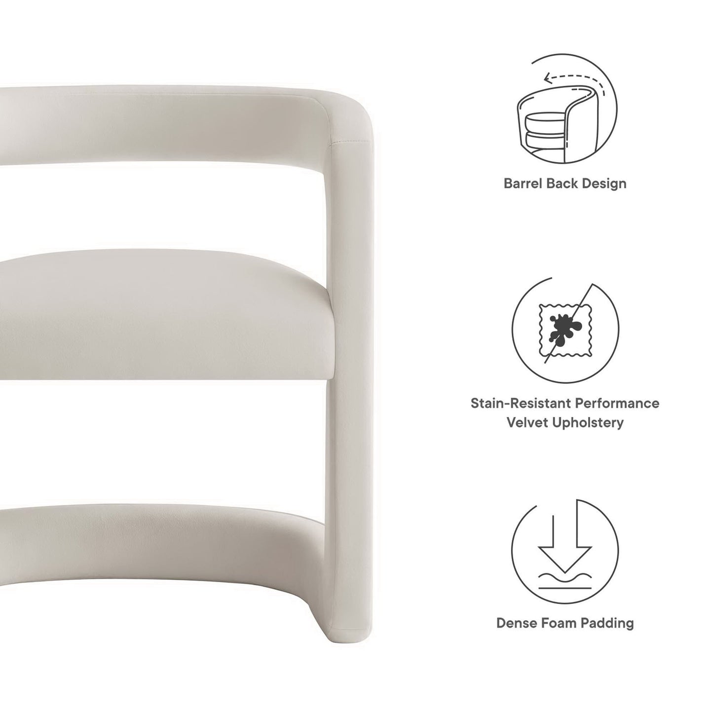 Sepia Barrel Performance Velvet Dining Chair in Alabaster
