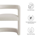 Sepia Barrel Performance Velvet Dining Chair in Alabaster
