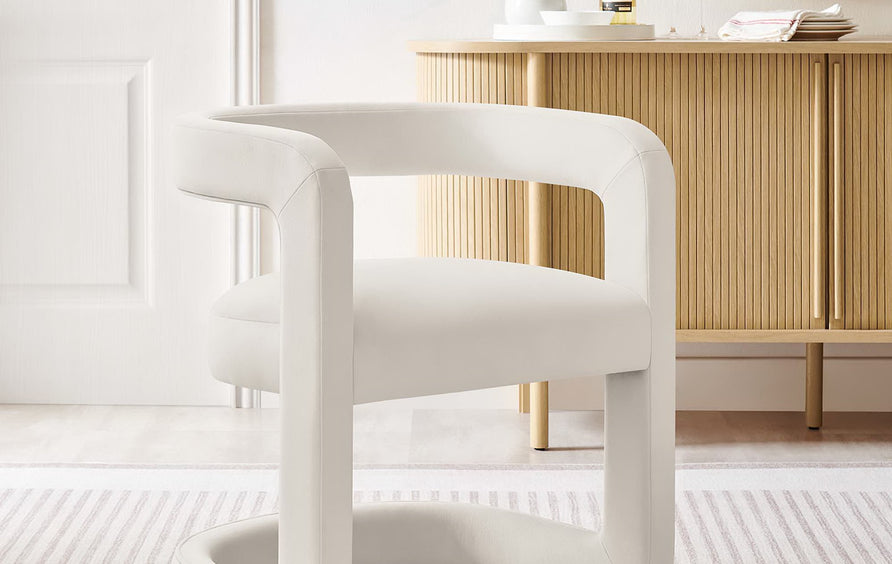 Sepia Barrel Performance Velvet Dining Chair in Alabaster