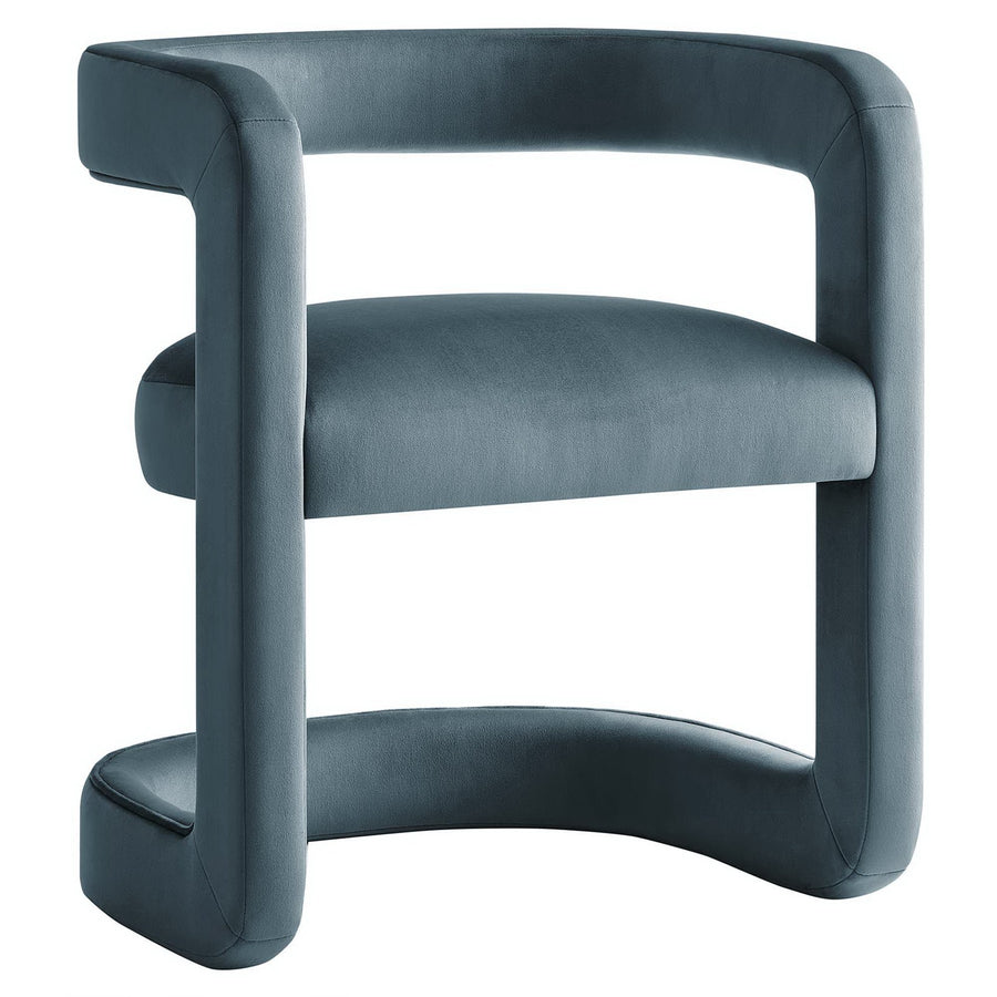 Sepia Performance Velvet Barrel Accent Chair in Cadet Blue