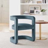 Sepia Barrel Performance Velvet Dining Chair in Cadet Blue
