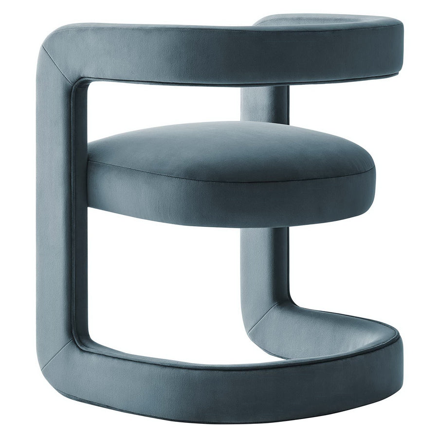 Sepia Performance Velvet Barrel Accent Chair in Cadet Blue