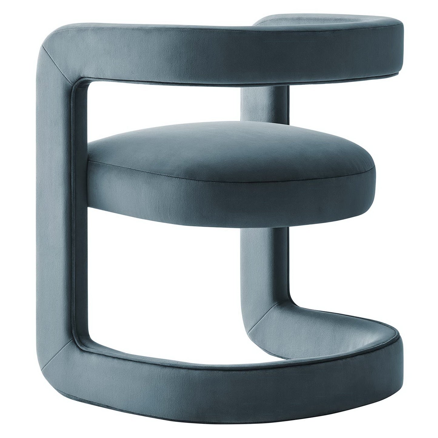 Sepia Barrel Performance Velvet Dining Chair in Cadet Blue