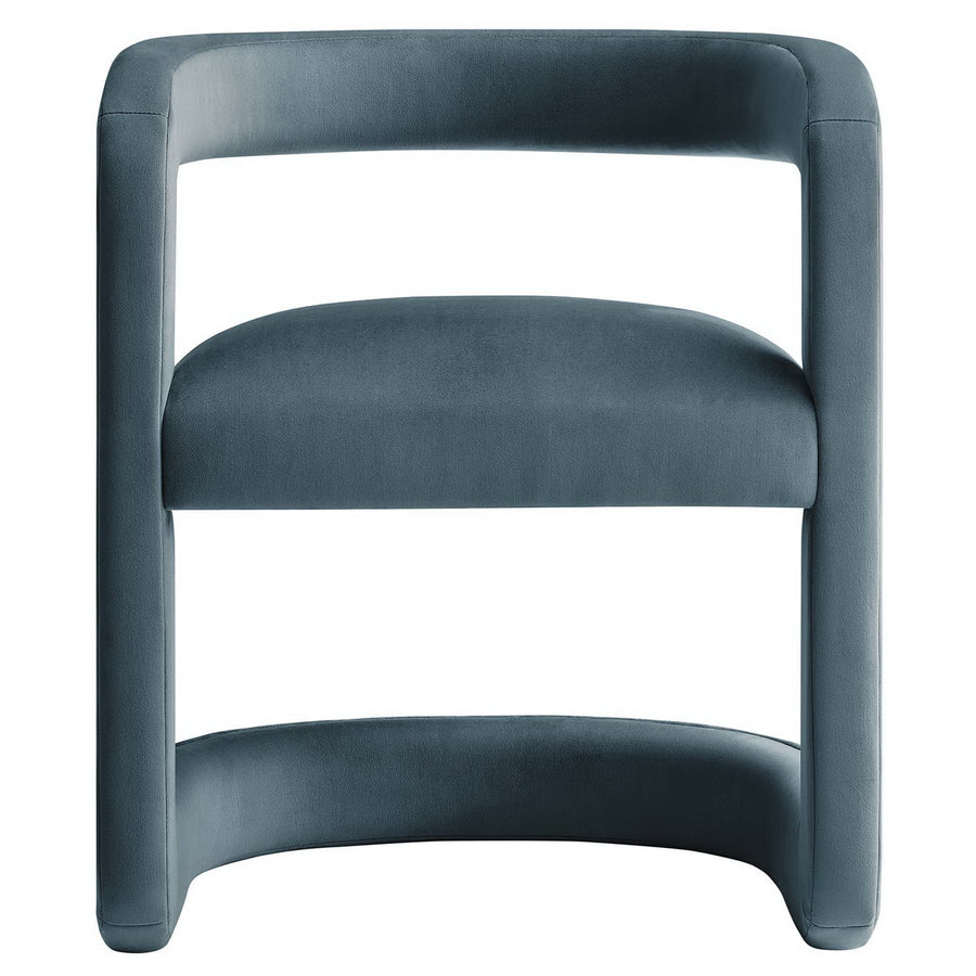 Sepia Barrel Performance Velvet Dining Chair in Cadet Blue