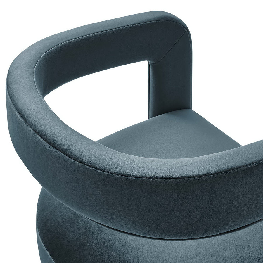 Sepia Barrel Performance Velvet Dining Chair in Cadet Blue