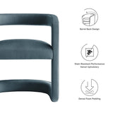 Sepia Performance Velvet Barrel Accent Chair in Cadet Blue
